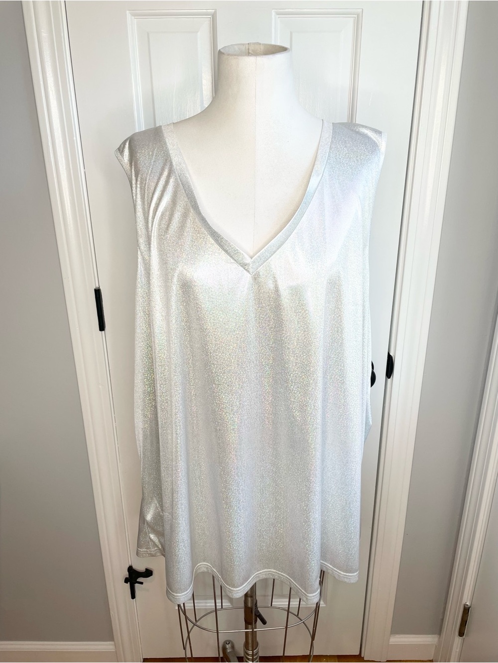 Silver Metallic V-Neck Sleeveless Tunic